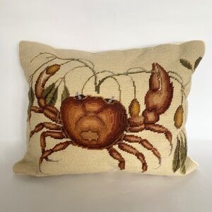 Mark Catesby NEEDLEPOINT Wool Velvet 18th Century LAND CRAB Zodiac THROW PILLOW